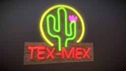 Neon light tex-mex sign west, wild, sign, vr, ar, substancepainter, substance, lowpoly, tex-mex