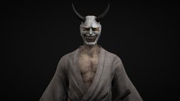 Shiroi Ronin katana, devil, videogame, death, ninja, samurai, mask, oni, originalcharacter, japon, ronin, lowpoly, sword