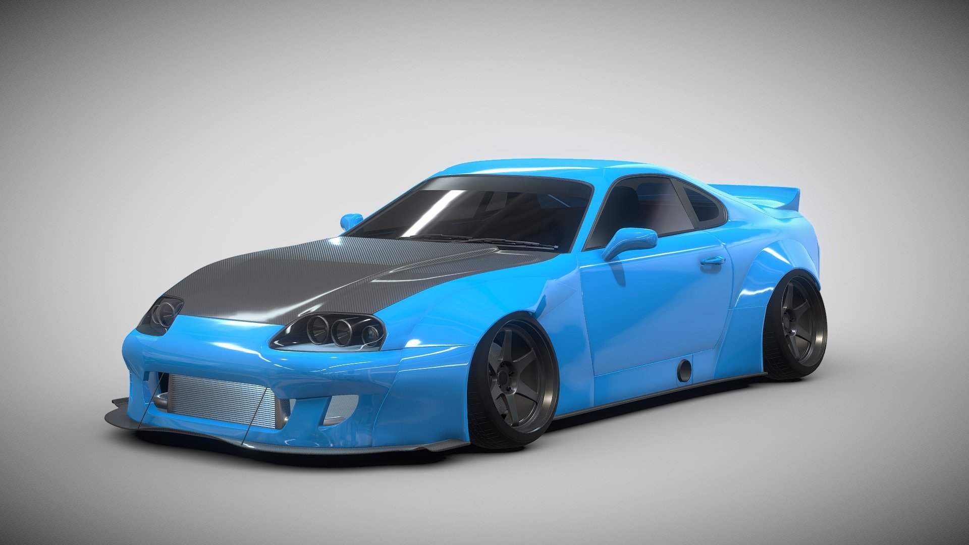IS THAT A SUPRA&hellip;!!
Yes, This is a 3D model of a 1998 Toyota Supra MK4 with a Rocket Bunny bodykit that I made in Blender.
For some of the materials I use procedural shaders.

For the interior of the car, I don't detail it.

Model render in another color


Thank you - Toyota Supra MK4 Rocket Bunny - Buy Royalty Free 3D model by Naudaff3D 3d model