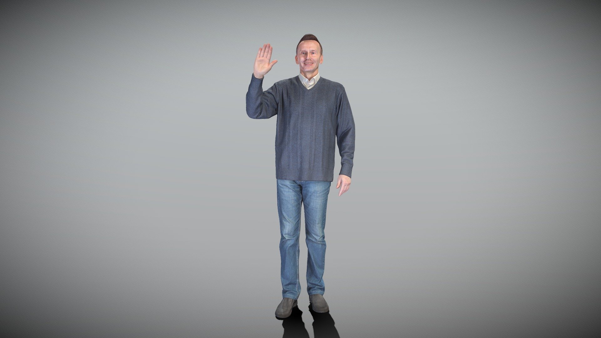 This is a true human size and detailed model of a handsome man of Caucasian appearance dressed in casual style. The model is captured in casual pose to be perfectly matching to variety of architectural visualization, background character, product visualization e.g. urban installations, city designs, outdoor design presentations, VR/AR content, etc.

Technical specifications:




digital double 3d scan model

150k &amp; 30k triangles | double triangulated

high-poly model (.ztl tool with 5 subdivisions) clean and retopologized automatically via ZRemesher

sufficiently clean

PBR textures 8K resolution: Diffuse, Normal, Specular maps

non-overlapping UV map

no extra plugins are required for this model

Download package includes a Cinema 4D project file with Redshift shader, OBJ, FBX, STL files, which are applicable for 3ds Max, Maya, Unreal Engine, Unity, Blender, etc. All the textures you will find in the “Tex” folder, included into the main archive.

3D EVERYTHING

Stand with Ukraine! - Man in sweater waving 406 - Buy Royalty Free 3D model by deep3dstudio 3d model
