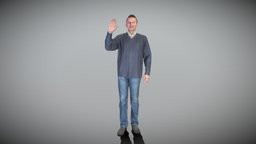 Man in sweater waving 406 style, archviz, scanning, shirt, people, walking, photorealistic, pants, stylish, young, jeans, sweater, casual, scan3d, ukraine, posing, handsome, malecharacter, peoplescan, male-human, waving, mature, brunette, photoscan, realitycapture, photogrammetry, lowpoly, scan, man, human, male, highpoly, , scanpeople, deep3dstudio