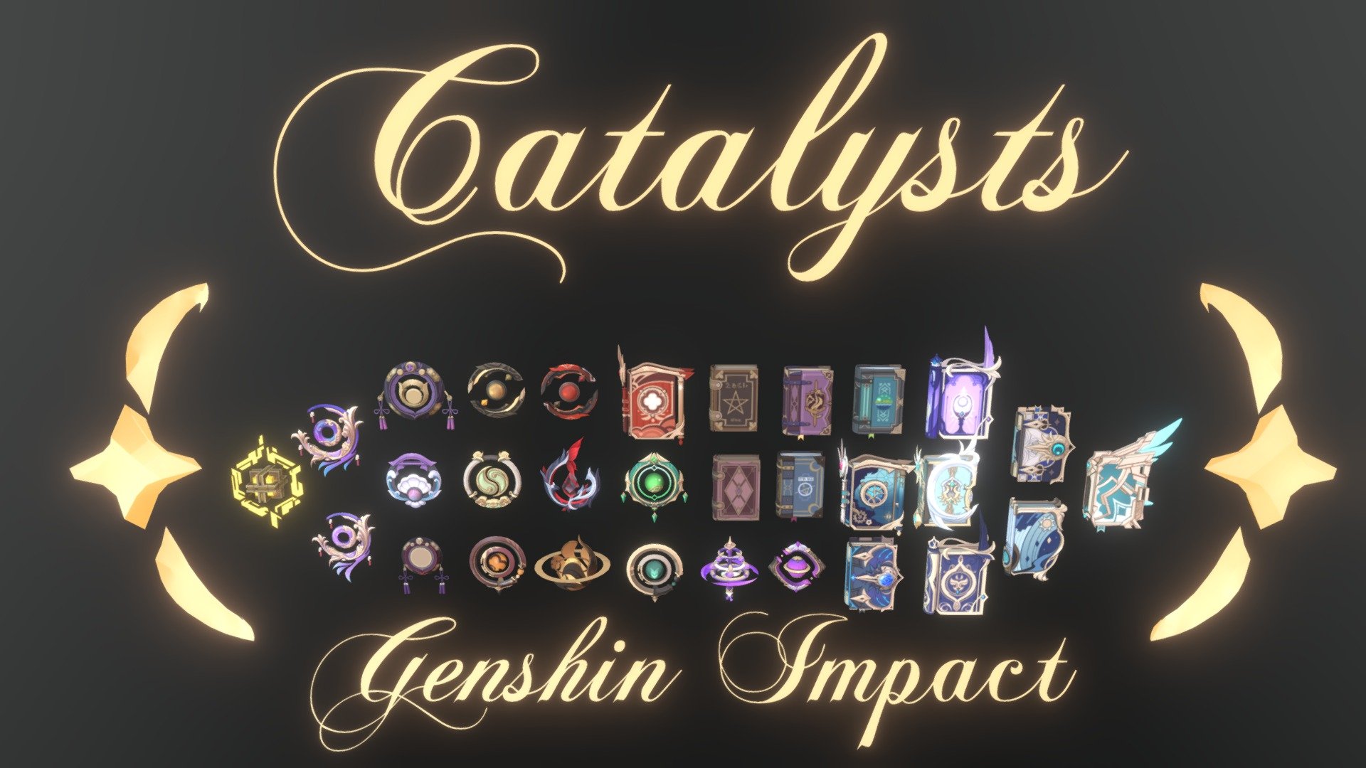 I decided to try uploading these in groups since the system is having such a hard time with the All in One file. 

Half of the items are were missing textures and you can't even manually select them to fix it.

Blender - Genshin Impact Catalysts - Download Free 3D model by The WarVet (@TheWidowedWarVet) 3d model