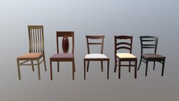 Chairs set wooden, leather, vray, chairs, furniture, unrealengine4, substancepainter, unity, chair, wood, interior