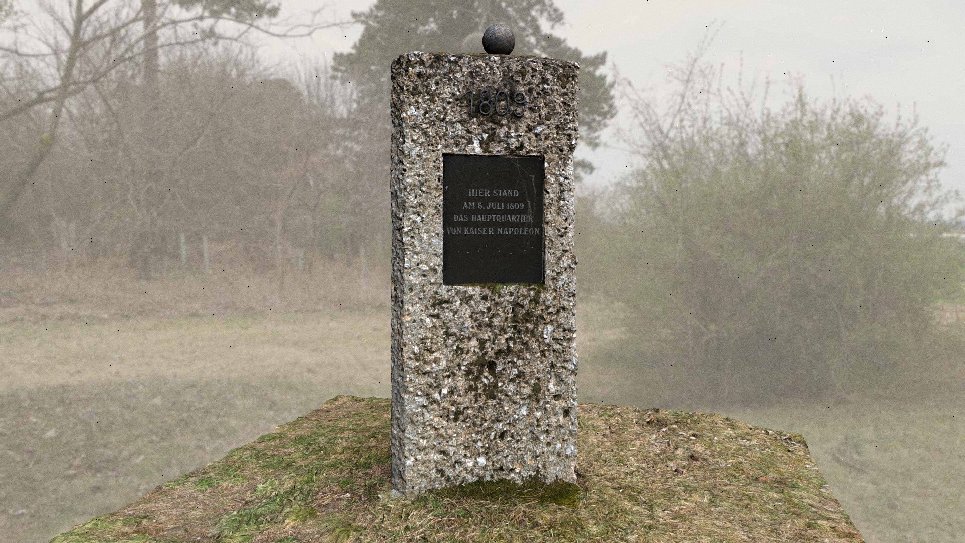 A few weeks after the defeat at the Battle of Aspern, Napoelon deployed his troops again to clear the Marchfeld and the road to the north. Napoleon had his headquarters in July 1809 at Raasdorf, where this memorial stone stands today 3d model