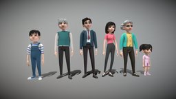 Cartoon Family son, boy, mom, mother, elder, young, family, old, woman, father, grandmother, dad, grandpa, grandma, grandfather, daughter, grandparents, member, character, girl, man, whole-family