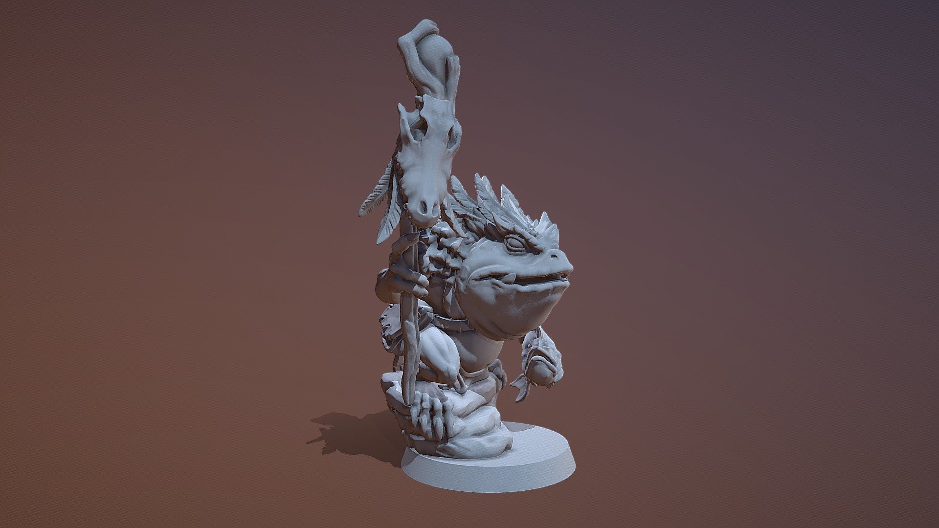 A lil frogshaman, made in zbrush for 3D print, to be used in tabletop games 3d model