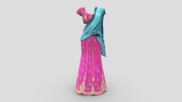 Traditional Lehenga Saree Dress green, indian, fashion, girls, long, clothes, pink, dress, realistic, traditional, real, beautiful, womens, wear, bridal, saree, pbr, low, poly, female, lehenga
