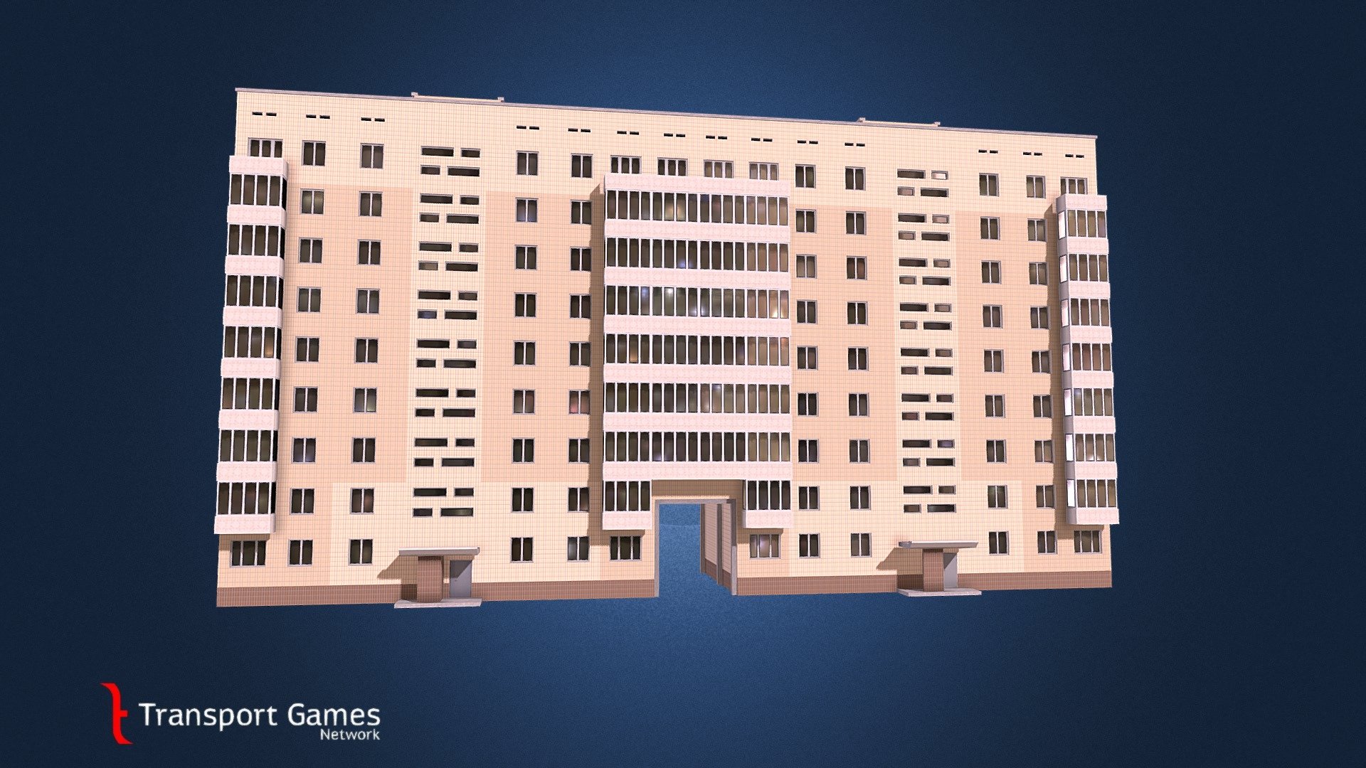 Asset for Cities Skylines.
Nine-storey two-entrance residential house.
Typical project 1-464D-83.
Sandy-sandy version.

 - 1-464D-83 sandy-sandy glazed with arch - 3D model by targa (@targettius) 3d model