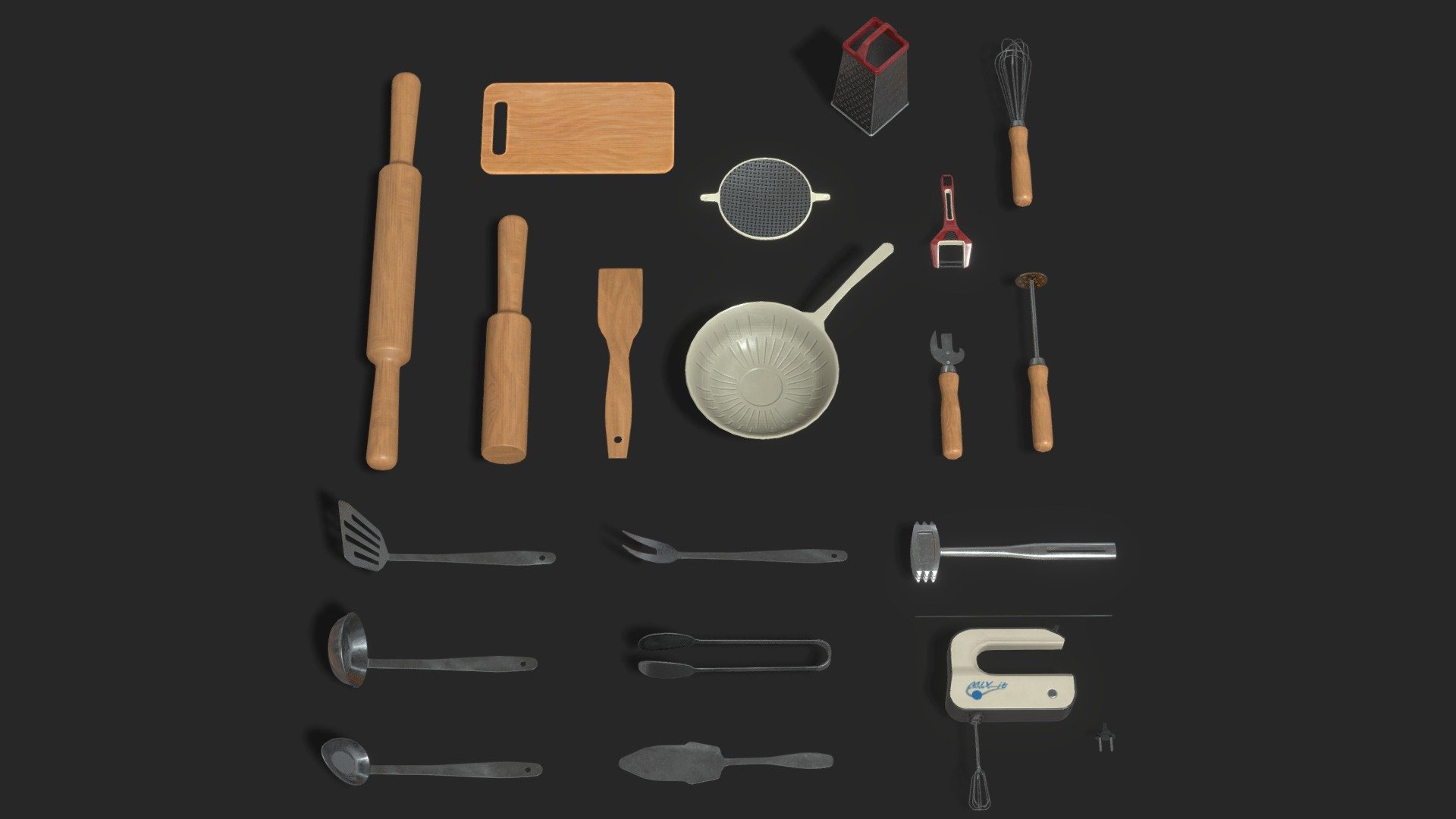 Kitchen Tools Low poly pbr VR game ready 3d models 1-Texture-2048x2048pxl - png - Kitchen Tools - 3D model by Evgenii Sobolev (@ESobolev) 3d model