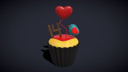 Bird_Valentines_Cupcake cute, cake, bird, fun, valentine, love, cupcake, party, 14, birthday, props, romance, romantic, valentines-day, feb, 3d, 3dmodel, valentines-day-2022