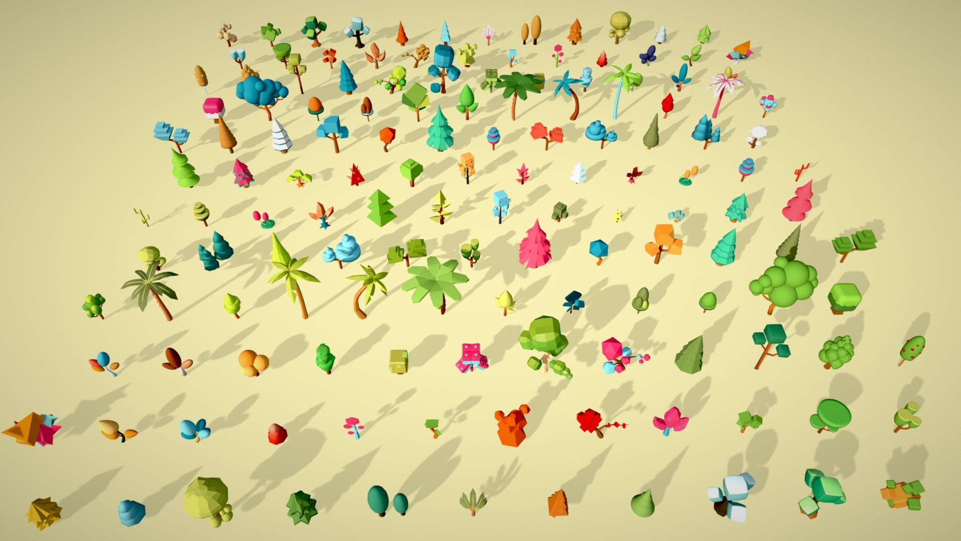 Created the great outdoors Stylized Low Poly Trees Pack!

This pack includes a variety of well-designed, low-poly 144 trees. All the models are originally modeled in a blender. This pack contains all types of trees which are suitable for every seasonal environment like winter, autumn, spring, summer, monsoon, day, night, etc.

The low poly cartoon-style trees give an amazing environmental look that can be used in hyper games, animations, advertisements, showpieces, and much more. Easy to integrate into any 3D project.
Whether you’re a game developer, animator, or graphic designer, these trees are the perfect

What are you waiting for? Let's get your 3D Stylized Low Poly Trees Pack. Please add the comments below if you like them 3d model