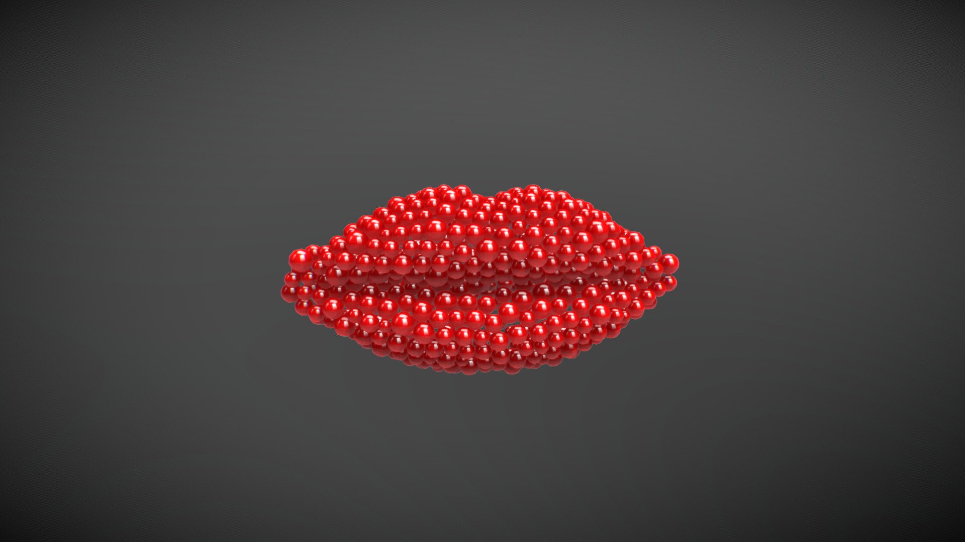Lips shape made out of shiny spheres. Baked keyframed animation 3d model