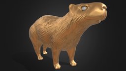 Gold Capybara sculpt, cute, toy, mammal, metalic, metal, print, statue, printable, capybara, 3dprint, animal, sculpture, gold