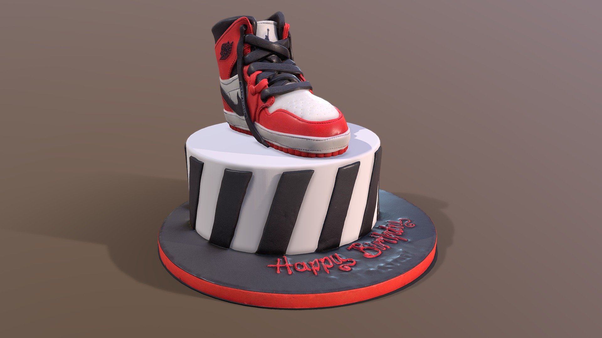 This legendery Jordan One Sneakers Cake model was created using photogrammetry which is made by CAKESBURG Premium Cake Shop in the UK. You can purchase real cake from this link: https://cakesburg.co.uk/products/nike-air-jordan-shoe-cake?_pos=1&amp;_sid=4687b8086&amp;_ss=r

Textures 2X 4096*4096px PBR photoscan-based materials Base Color, Normal Map, Roughness) - Jordan Air One Sneakers Cake - Buy Royalty Free 3D model by Cakesburg Premium 3D Cake Shop (@Viscom_Cakesburg) 3d model
