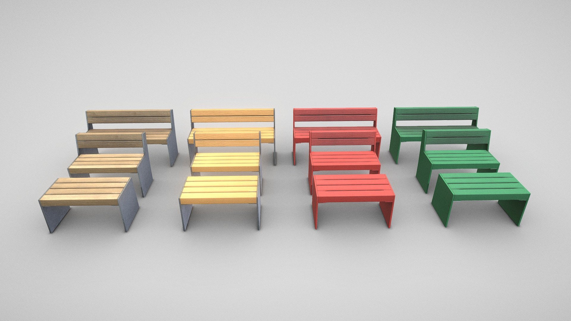 All type 8 park benches in one package.






PBR-Textures = 4K



Types:




Bench with Metal Frame 1

Object Dimensions -  1.262m x 0.723m x 1.048m

Vertices = 342

Edges = 912

Polygons = 592






Bench with Metal Frame 2 

Object Dimensions -  1.800m x 0.723m x 1.048m

Vertices = 342

Edges = 912

Polygons = 592






Bench with Metal Frame 3

Object Dimensions -  1.262m x 0.682m x 0.663m

Vertices = 212

Edges = 556

Polygons = 360






3d-modelled and textured by 3DHaupt in Blender-3D
 - All Type 8 Park Benches - Buy Royalty Free 3D model by VIS-All-3D (@VIS-All) 3d model