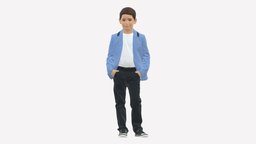 Young Boy In Bright Blue Blazer 0754 style, boy, people, children, clothes, miniature, bright, realistic, blazer, character, 3dprint, model, blue