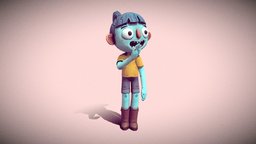 Hey! autodesk, char, cute, painted, cartoony, 2d, weird, outline, sketchy, muppets, muppet, outlines, character, handpainted, girl, cartoon, 3d, stylized, blue, hand