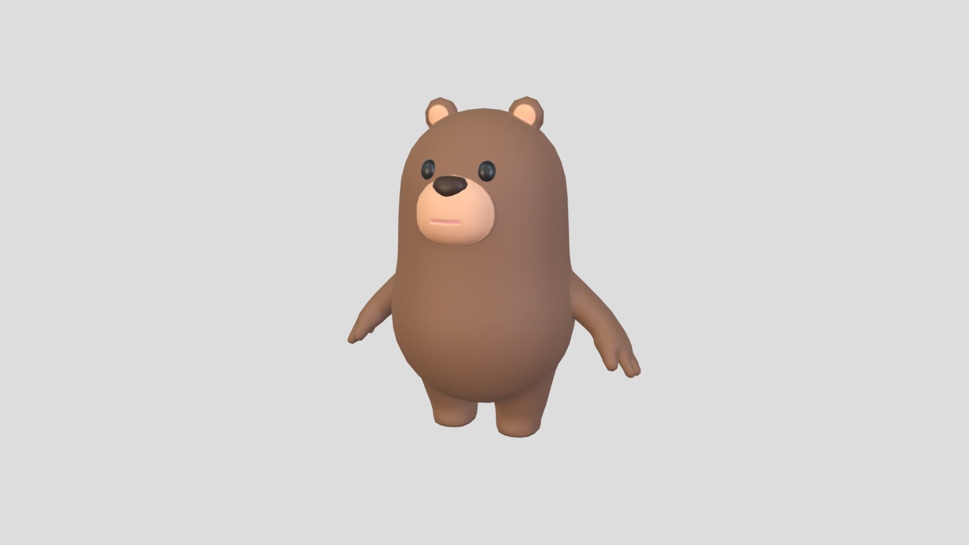 Bear Character          

3d cartoon model.          


Ready for your Game, App, Animation, etc.          

File Format:          

-3ds Max 2022          

-FBX          

-OBJ          
   


PNG texture               

2048 x 2048                


- Diffuse                        

- Roughness                         



Completely UVunwrapped.          

Non-overlapping.          


Clean topology 3d model