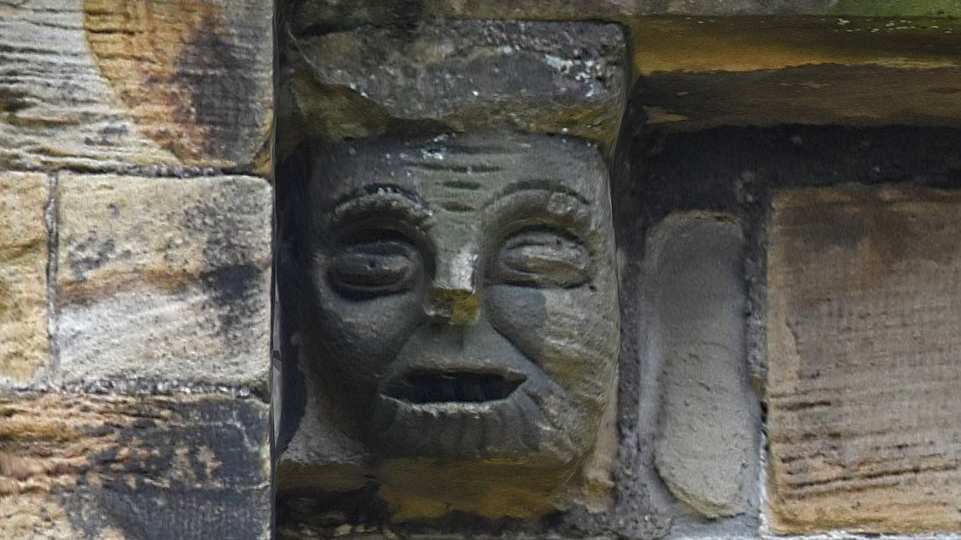 Grotesque head corbel on the north side of Durham Cathedral.

Photographs taken December 2019 3d model