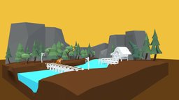 Isometric Forest trees, forest, river, animals, mountains, house, home, bridge, environment
