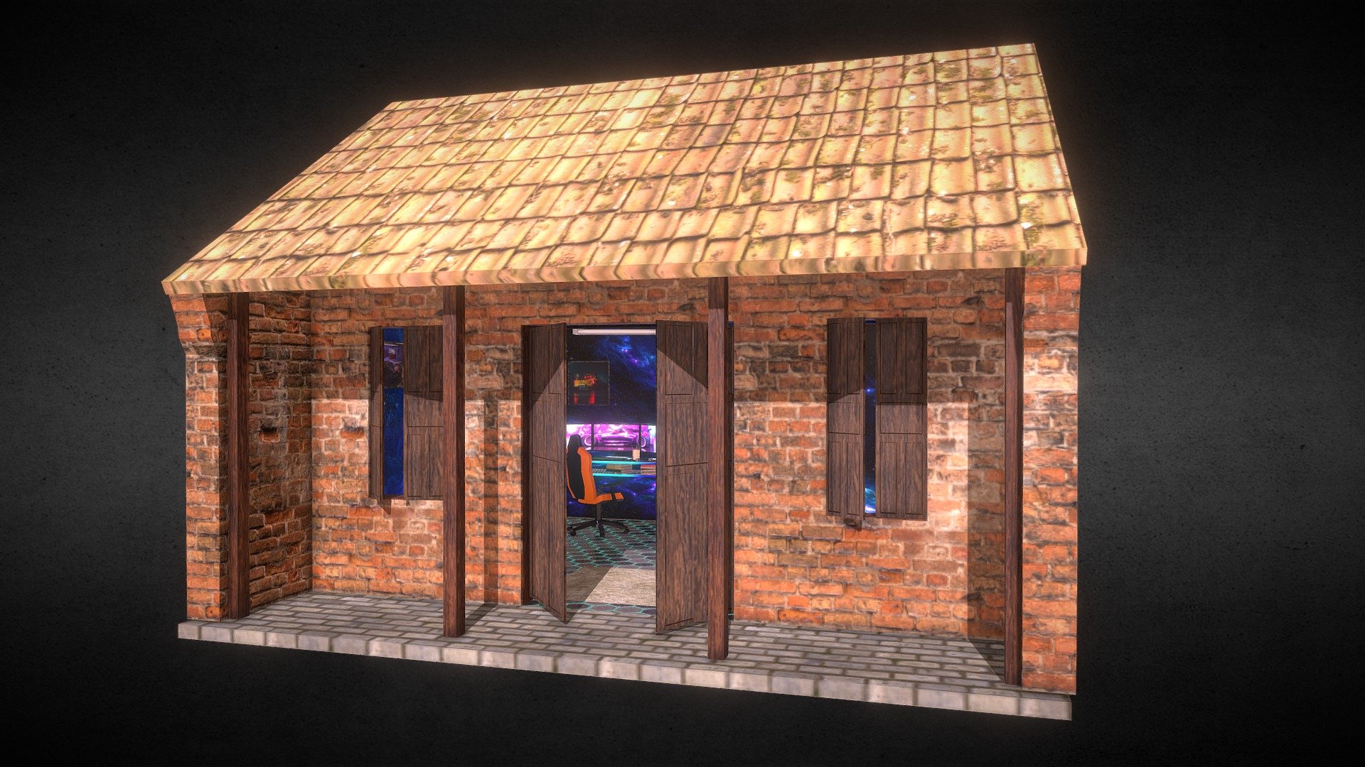 A old Indian house from outside but cool futuristic gaming room inside. Made for Open seas Nft 3d model