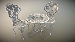 Floral table+chair package flower, prop, rose, furniture, table, package, lowpoly, decoration, steel