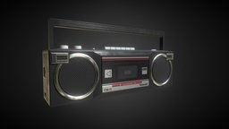 Boombox music, prop, boombox, 80s, illustrator, substance-painter-2, pbr-game-ready, electronics-gadgets, low-poly, photoshop, radio