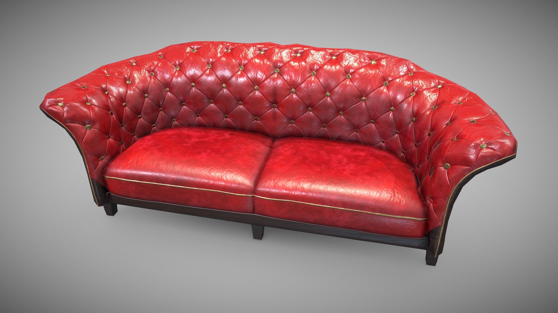 Old red sofa with chesterfield pattern.
All done in Maya (high &amp; low poly, chesterfield pattern included), then shading in Substance Painter 3d model