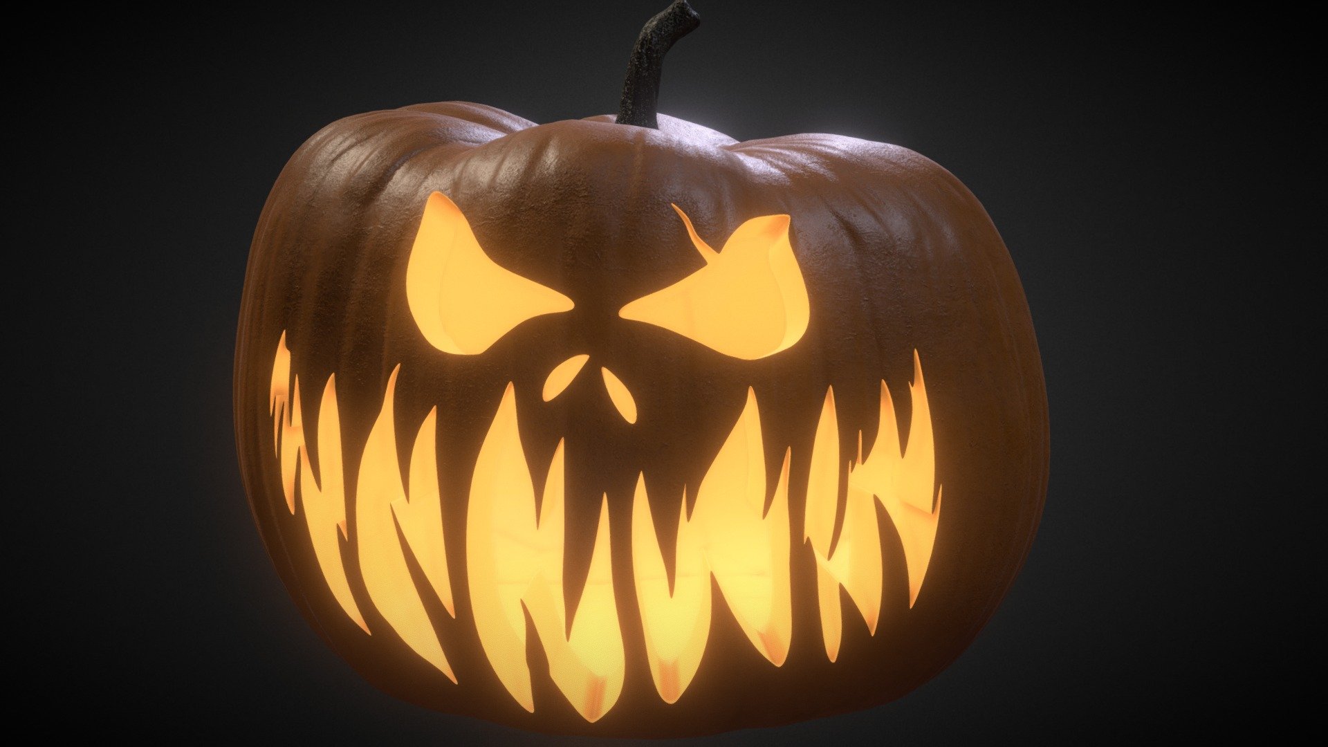 Realistic and detailed model of big halloween pumpkin with carved face. The model is 1 object made of 15744 polygons with 1 non-overlaping UV with minimal distortion, has 2 materials: 
1) is using color and normal textures 
2) 2) is simple glossy and light emitting material without textures (inner side of pumpkin). Textures in the .zip file are 2048x2048  PNG images 3d model