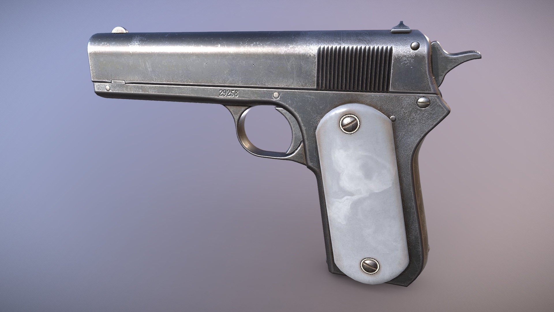 1903 Pocket Hammer pistol designed for PBR engines.

Originally modeled in 3ds Max 2019. Download includes .max, .fbx, .obj, metal/roughness PBR textures, textures for Unity and Unreal Engines, and additional texture maps such as curvature, AO, and color ID.

Specs




Scaled to approximate real world size (centimeters)

Mesh is in tris and quads, no n-gons.

Textures

1 Material: 2048x2048 Base Color, Roughness, Metallic, Normal, AO

Unity Engine 5 Textures: AlbedoTransparency, MetallicSmoothness, Normal, Occlusion

Unreal Engine 4 Textures: BaseColor, Normal, RoughnessMetallicAO - 1903 Pocket Hammer - Buy Royalty Free 3D model by Luchador (@Luchador90) 3d model
