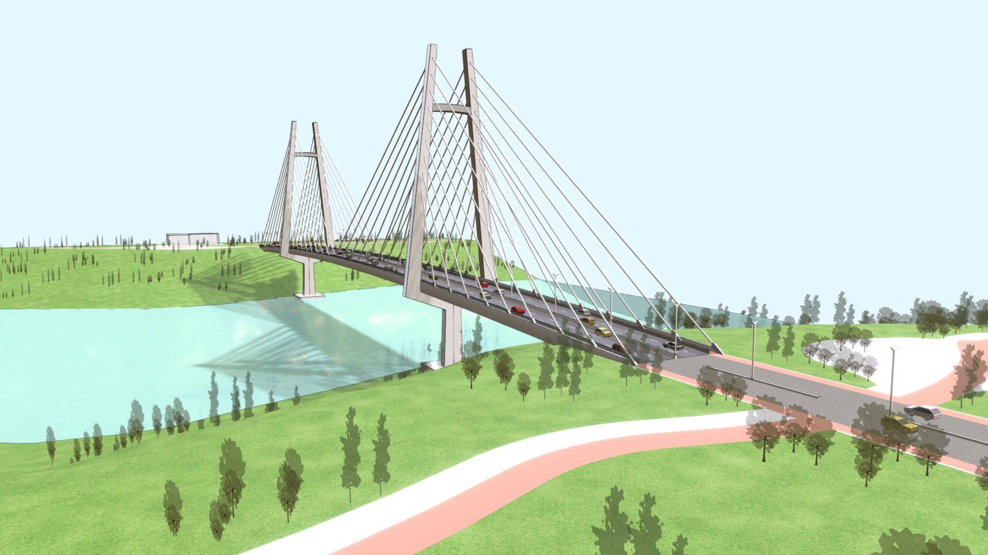 High-quality 3D model of a cable-stayed-bridge. Modelo 3D de alta qualidade de uma ponte estaiada. If you want more projects like that, get in touch! - Bridge - Cable-stayed-bridge - Ponte Estaiada - Buy Royalty Free 3D model by Gustavo Chagas (@lg22sc) 3d model
