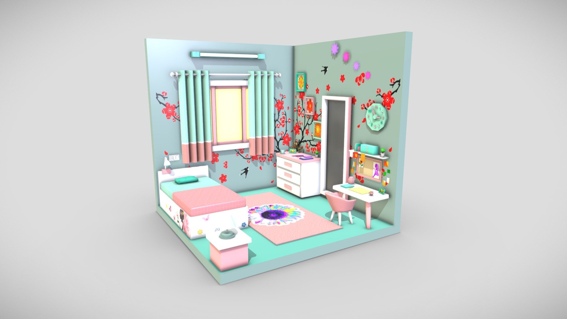 Low Poly Isometric Baby Girl Room done for Sketchfab Low Poly Isometric Room Challenge - Low Poly Isometric Baby Girl Room - Download Free 3D model by Abhijeet (@Abhijeet.in) 3d model
