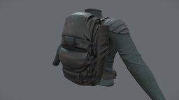 Female Tactical Combat Jacket And Backpack camping, jacket, top, sports, with, combat, backpack, outfit, pbr, low, poly, female