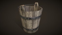 Wooden Water Bucket. Game Ready