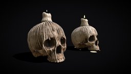 Candle Skull with Dripping Wax wax, library, hp, viking, medieval, candle, vr, decor, furnishings, dripping, pbr, lowpoly, skull, human