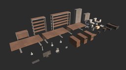 Modular office Interior assets (Post Apoc) office, pc, desk, lab, post-apocalyptic, toilet, cabinet, planters, chair, modular