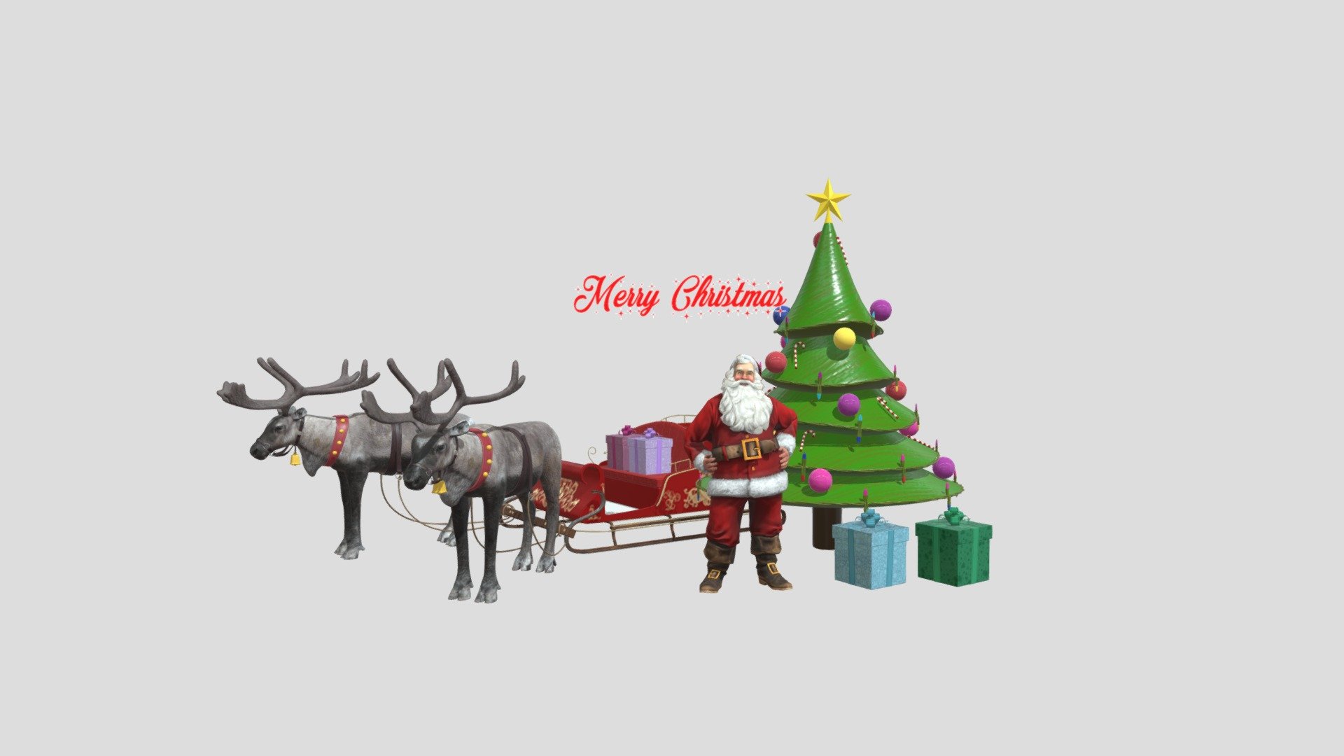 This is Christmas Santa Environment with a charriot and Few Gifts alongside 3d model