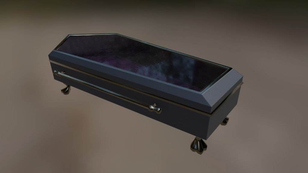 A coffee table in the shape of a coffin with glass top and plush interior 3d model