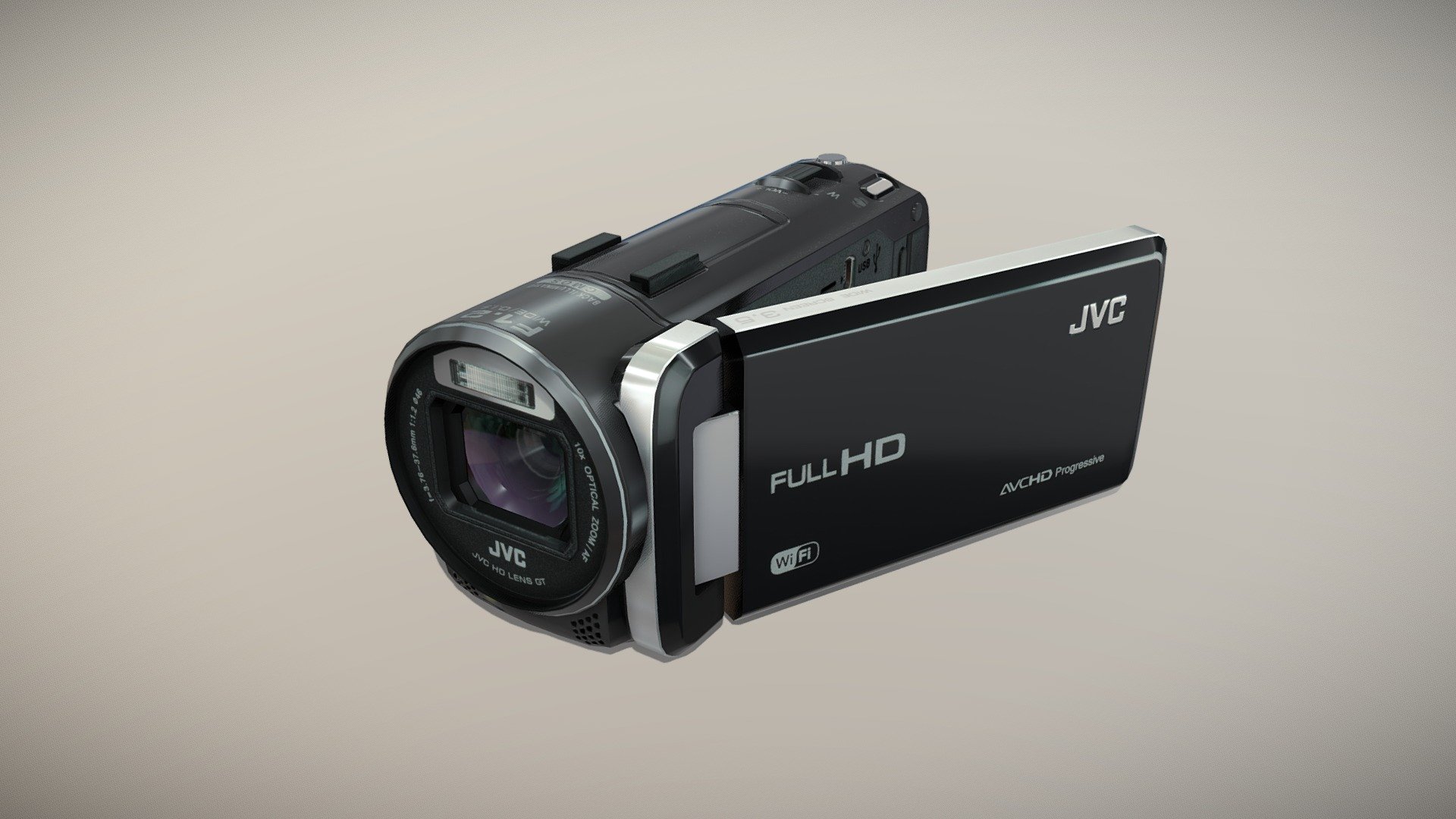 •   Let me present to you high-quality low-poly 3D model JVC GZ-GX1 Black. Modeling was made with ortho-photos of real camcorder that is why all details of design are recreated most authentically.

•    This model consists of a few meshes, it is low-polygonal and it has three materials (for Body, Belt and Glass of Lens).

•   The total of the main textures is 7. Resolution of all textures is 4096 pixels square aspect ratio in .png format. Also there is original texture file .PSD format in separate archive.

•   Polygon count of the model is – 5631.

•   The model has correct dimensions in real-world scale. All parts grouped and named correctly.

•   To use the model in other 3D programs there are scenes saved in formats .fbx, .obj, .DAE, .max (2010 version).

Note: If you see some artifacts on the textures, it means compression works in the Viewer. We recommend setting HD quality for textures. But anyway, original textures have no artifacts 3d model