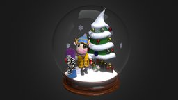 Christmass Ball horns, hat, cow, humanoid, toon, winter, happy, snow, glossy, bull, gift, snowboard, snowflakes, joy, christmass, 2020, x-mass-trees, 2021, glass, asset, stylized, ball, light
