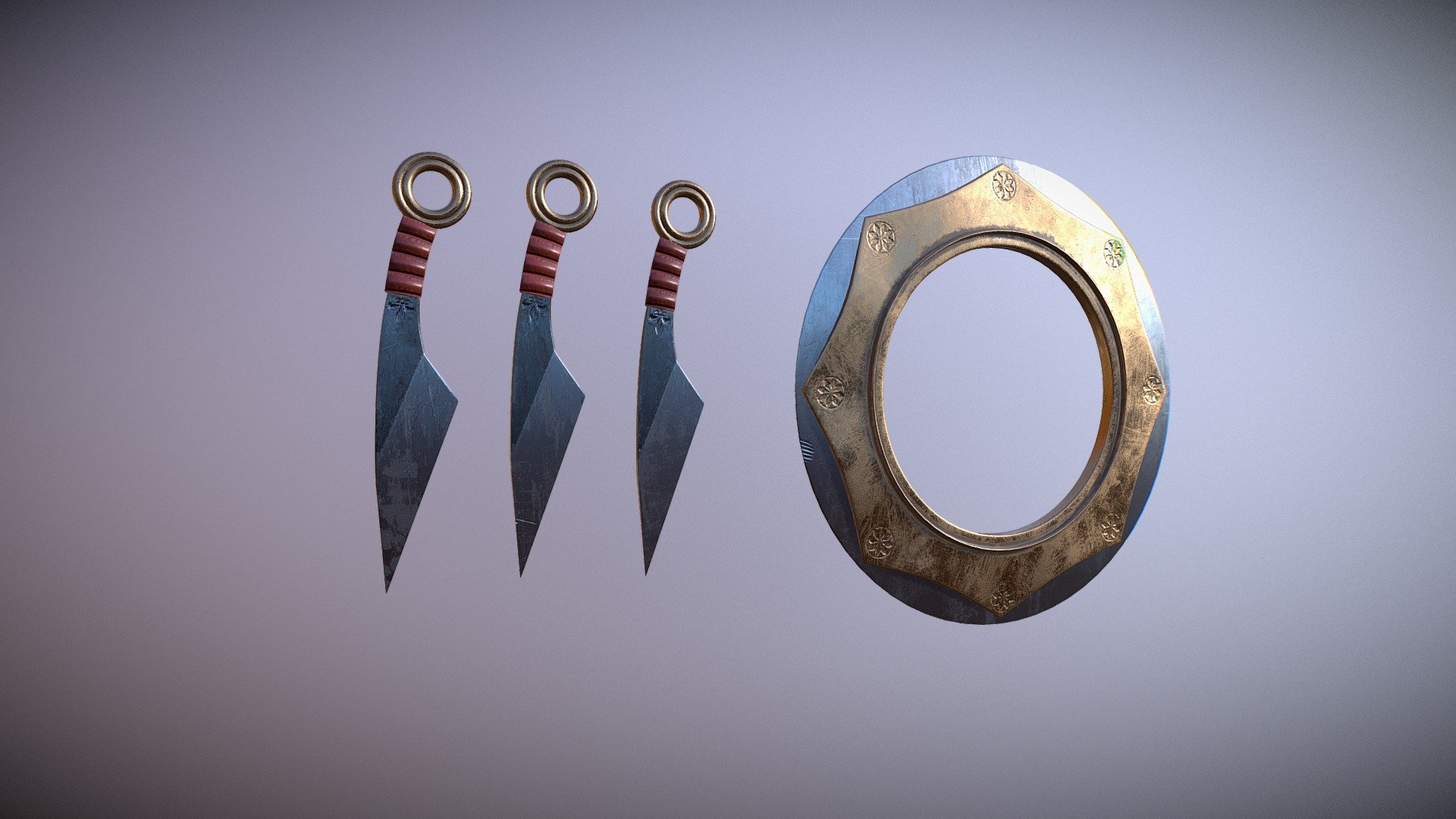 This weapon is part of the medieval weapons set. The set can be used in game development and is compatible with Unity and Unreal engines.

All of 22 models are able to be used in first person or third person projects.

Assets in the kit:
4 Blades
2 Shields
2 Axes
2 Spears
1 Bow
1 Quiver
1 Arrow
1 Arrow (broken)
1 Crossbow Arrow
1 Crossbow
1 Ring
1 Dagger
1 Hammer
1 Mace
1 Flail
1 Magic Staff - Throwing Weapons Set - 3D model by insya 3d model