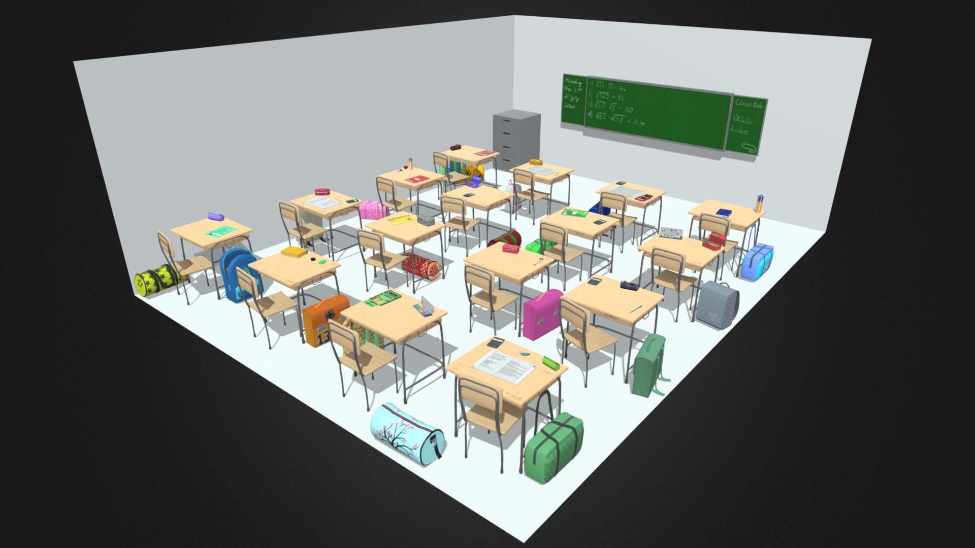 It took me 60 hours for the classroom. I wanted to try and make it look as alive as possible 3d model
