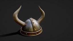 Viking Helmet armor, rpg, prop, viking, accessories, horn, 4k, metal, horned, nordic, forged, helmet, gameasset, textured, gear, clothing, noai