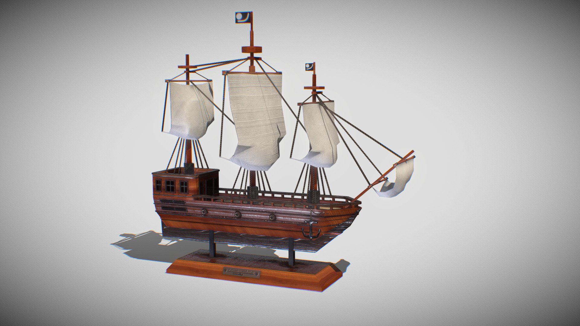 This model ship is not sea worthy but does make a beautiful piece for a decorative addition to a mantel or book shelf 3d model