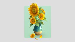 Sunflowers plant, flower, b3d, sunflower, vegetation, sunny, jug, handpaintedtexture, handpainted, blender, blender3d