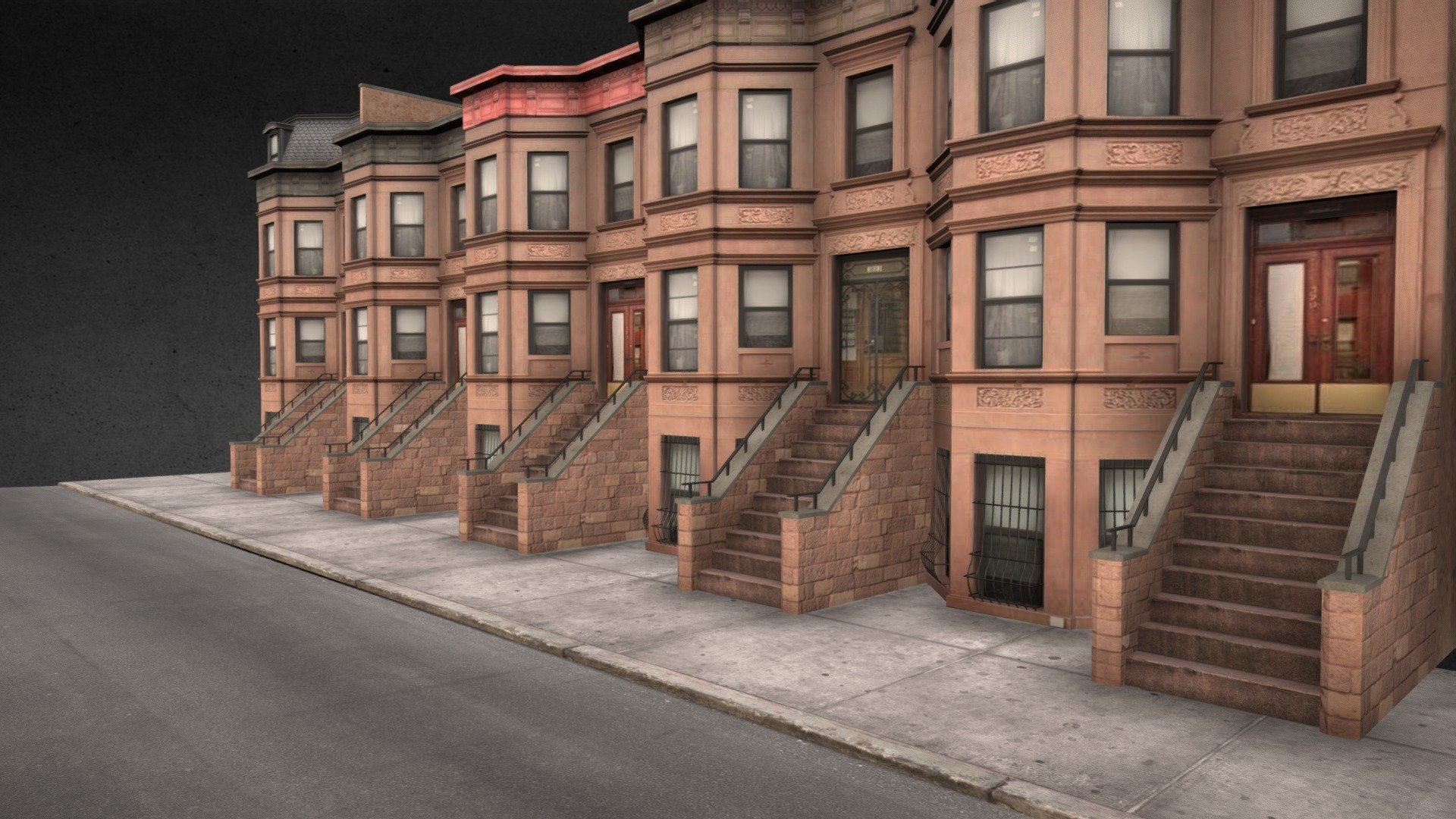 A street containing Brooklyn themed Dwellings, two of them have building extensions.
Realistic textures with albedo and roughness, mid poly and great for scenes.

Formats: 

Blender - Brooklyn Dwellings - Buy Royalty Free 3D model by 99.Miles 3d model