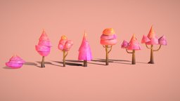 Low Poly Stylized Tree Pack 2 trees, tree, forest, orange, assets, pack, fall, low-poly, game, low, poly, gameready, environment
