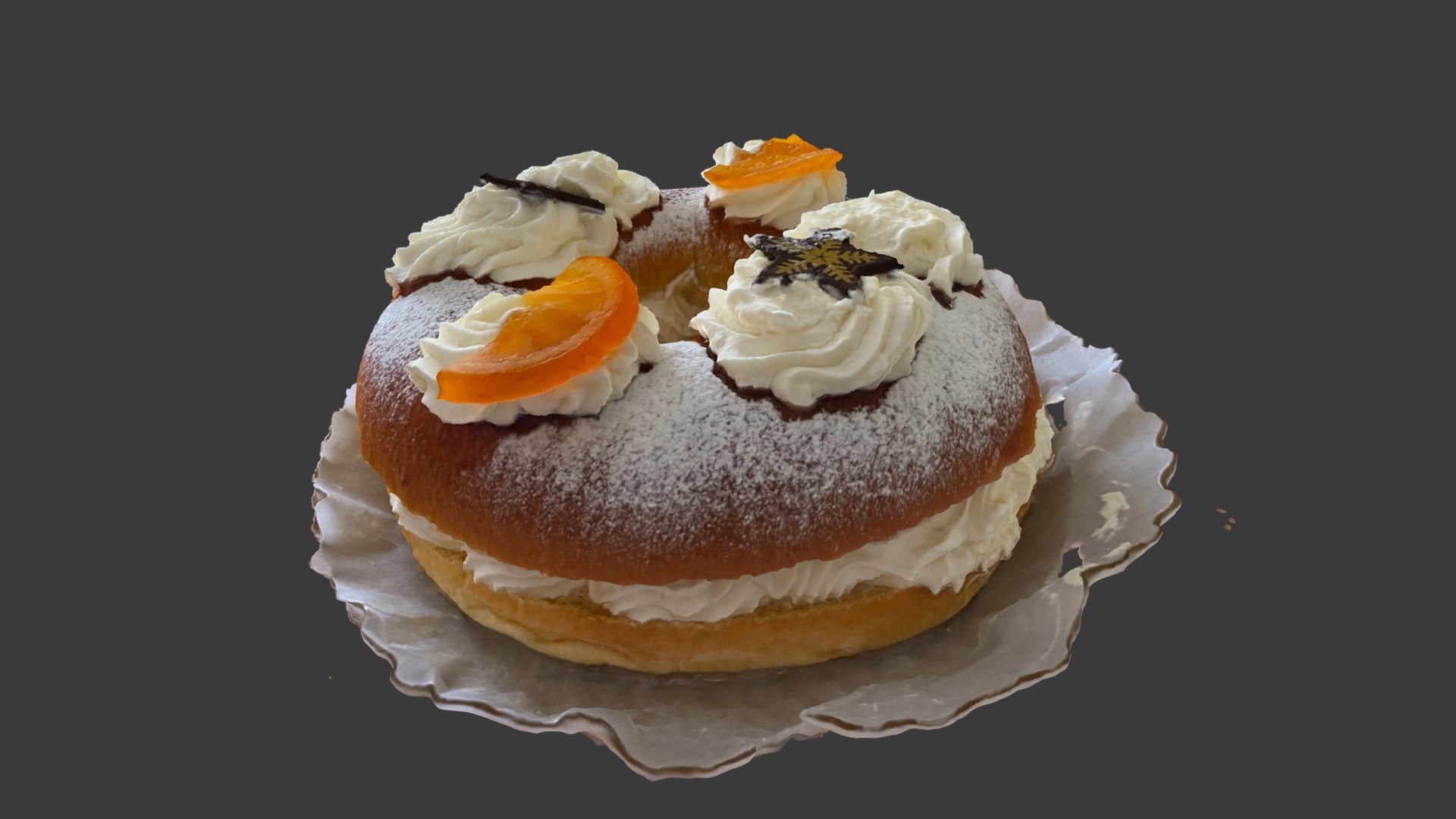 Roscón de Reyes, Galette de Rois or Three King's cake is a large ring-shaped cake baked for Epiphany and made with crystallised fruit 3d model