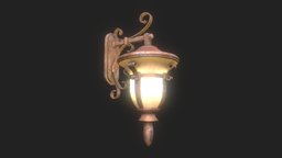 Old Wall Lamp lamp, bronze, exterior, rust, vintage, retro, antique, furniture, dirty, old, emissive, architecture, asset, game, pbr, lowpoly, interior, light, horror, wall