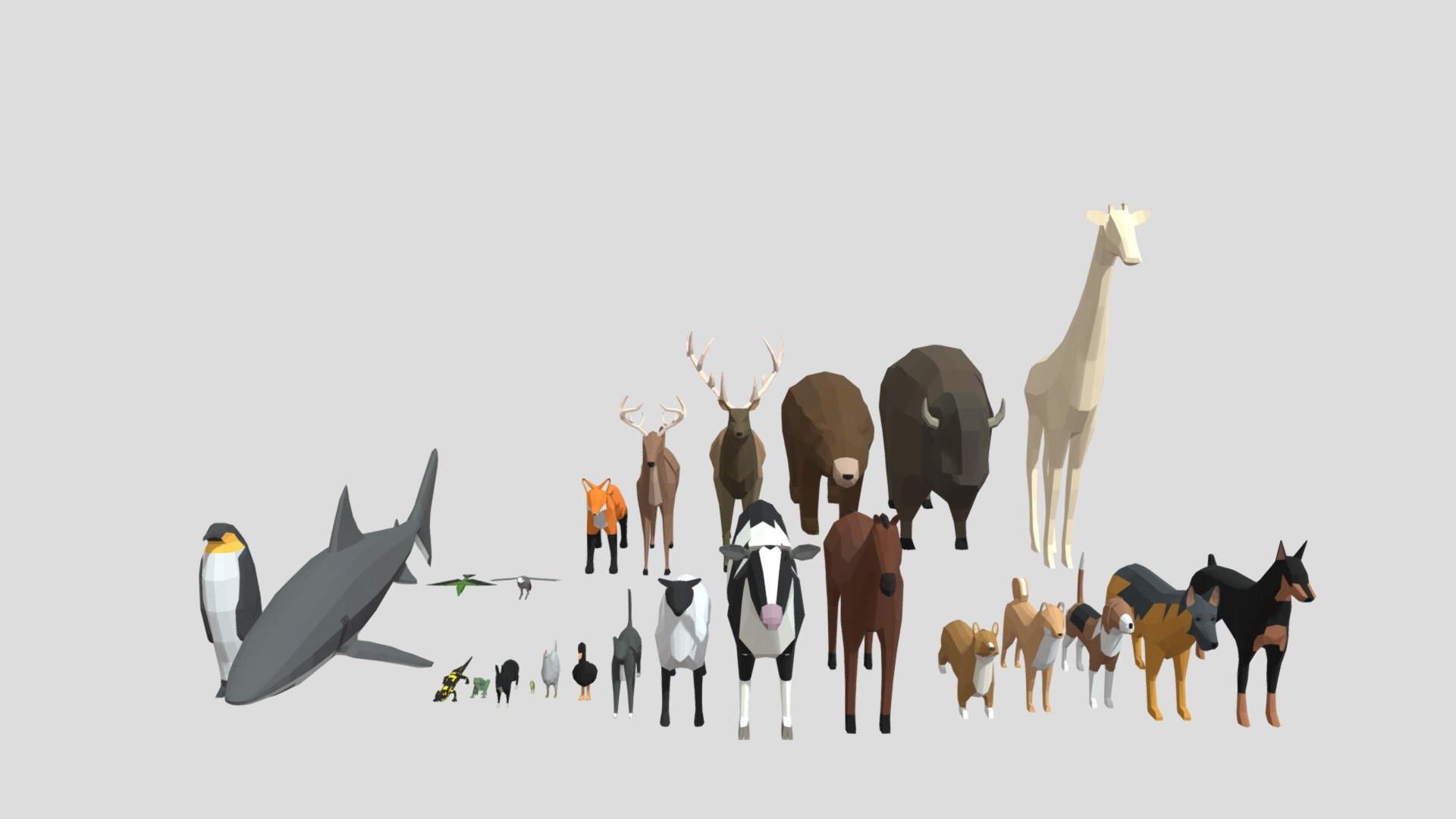 25 unique low poly animals made in blender. All objects have one texture. Can be used for games, animations, and more
Includes : 3d model, uv unwrap, bake simple color and original blender file with final animals (and animals that dont have modifiers applied)
textures and all files are in rar file
File Format : FBX, OBJ, STL, DAE
Why are my textures see through blender?
To fix that problem, go into the Material Settings and check if the Blend Mode is on Alpha Blend. If it is then switch it to Opaque.
Some files may need textures adjusted or added depending on the program there imported into 3d model